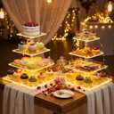 2 Pack 4 Tier Cupcake Stand with LED String Light Acrylic Cupcake Display Stand Clear Dessert Display Holder for Birthday, Wedding, Baby Shower, Party