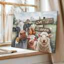 Funny Farm Animals Canvas Wall Art Rustic Farmhouse Poster Print Picture Cute Cow Sheep Pig Chicken Barn Country Sign Painting Artwork Wall Decor for Dining Room Bedroom Kitchen 16x24in Framed
