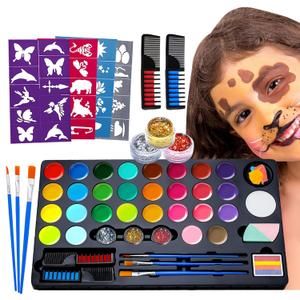30 Colors Face Paint Kit, Reusable Water Based Body Paints Palette with Brushes and Face Painting Stencils for Kids and Adults Professional Halloween Cosplay and Parties Make-up Kit