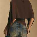 MakeMeChic Women's Asymmetrical Crop Tops Dressy Blouse Chiffon Mesh Sheer Summer Going Out Tops (Brown, M)