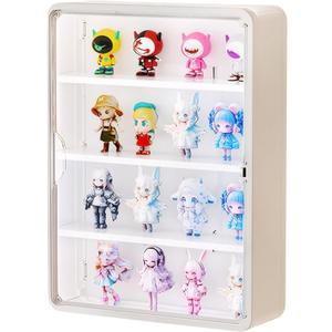 HGYZE Clear Display Case for Figures, 15.75" High, Wall Mounted Shelf with Magnetic Door, Hanging Display Case for Collectibles Action Doll Blindboxes Storage (White, 4-Layer 1 Pack)