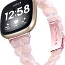 Resin Watch Band Compatible for Fitbit Versa 4/Sense 2 Replacement Bands, Adjustable Wristbands Bracelet Strap with Metal Stainless Steel Buckle for Fitbit Sense 2/Versa 4/Versa 3 for Women Men (pink)