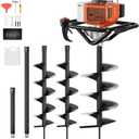 Post Hole Digger, 72cc Auger Post Hole Digger, Gas Powered Earth Digger with 2 Auger Drill Bits(6" & 8") + 2 Extension Rods31.5" & 15", for Farmland, Garden and Plant (72CC)