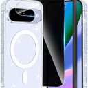 Magnetic for Google Pixel 10 Case Glitter with Privacy Screen Protector & Camera Lens Protectors, [Anti Yellowing] Shockproof Women Girls Slim Bling Sparkly Bumper Cover Phone Cases