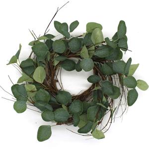 Rustic Country Artificial Eucalyptus Leaves and Twig Wreath, Year Round Full Green Wreath for Indoor or Outdoor Display, 14-Inch