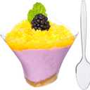 DLux 50 x 5 oz Mini Dessert Cups with Spoons, Large Swirl - Clear Parfait Appetizer Cup - Small Reusable Serving Bowl for Tasting Party Desserts Appetizers - With Recipe Ebook