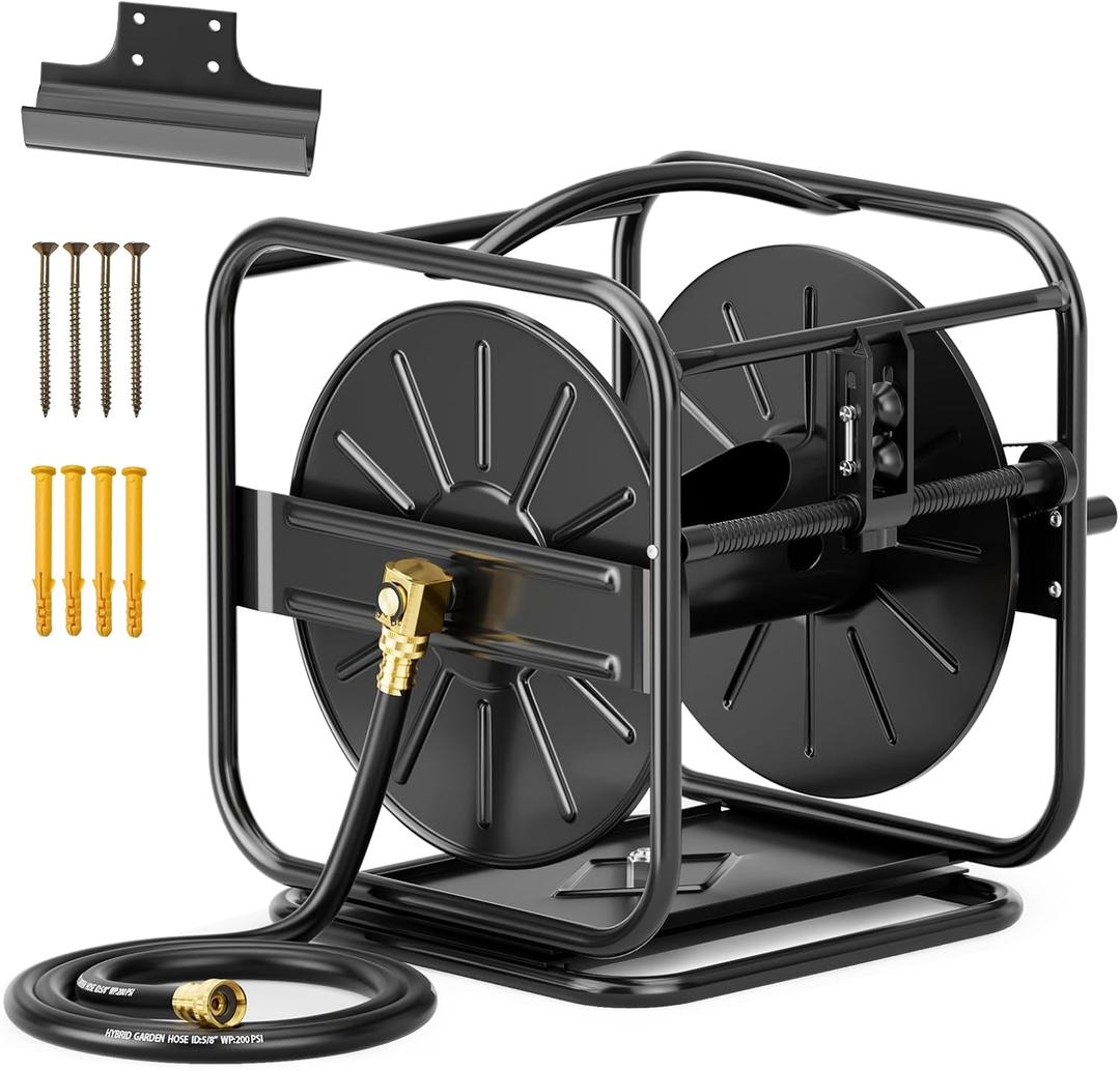 SPECILITE Garden Hose Reels, Holds 100 to 200 FT Hoses, Upgraded Guide System, 360 Swivel Base, Includes 5/8'' x 6ft Leader Hose for Outside, Yard, Wall Mount/Floor Water Pipe Spool