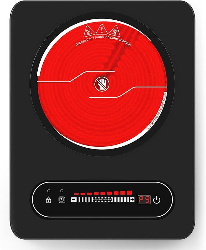Single Burner Electric Cooktop,110V 1800W Electric Stove Top with LED Touch Control,10 Power Levels, Timer, Safety Lock,Portable cooktop