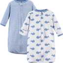 Hudson Baby BabyCotton Long-Sleeve Wearable Sleeping Bag, Sack, Blanket (0-3 Months, Blue Whales)