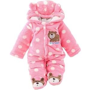Baby Snowsuit Infant Winter Cozy Fleece Jumpsuit Cute Bear Hooded Footies Toddler Girls Boys Thicken Soft Outfit (3-6 Months)