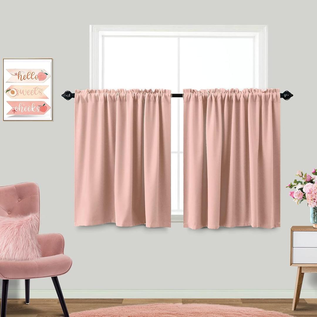 KOUFALL Pink Kitchen Curtains Sets of 2 Piece, Pastel Rose Blush Boho Half Window Curtains for Bathroom,36 Inch Length, 52"W x 63"L size