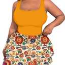 SOLY HUX Women's Plus Size 2 Piece Summer Vacation Outfits Floral Print Tank Tops and Ruffle Layered Shorts Set (4X-Large Plus)