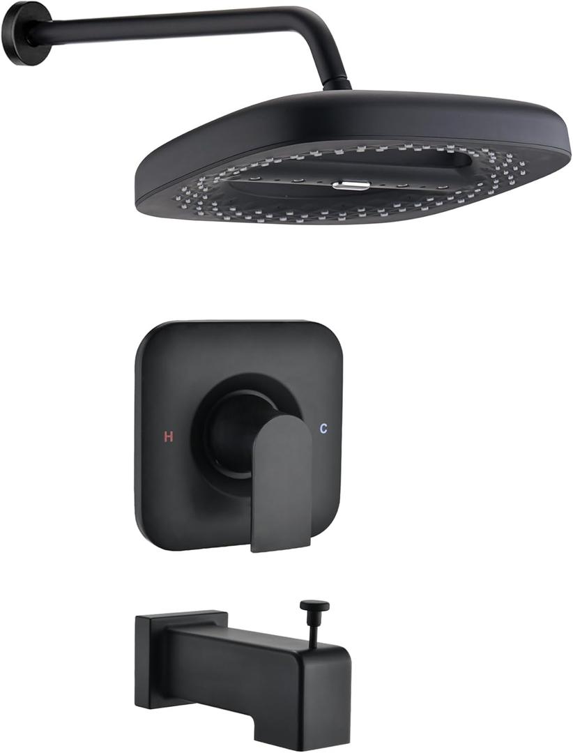 12" Rainfall Shower Faucet Compatible with Moen Trim Kit, Shower Handle (Valve& Catridge Not Inclued), Matte Black