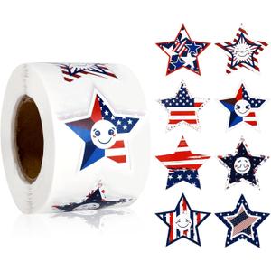 500pcs American Flag Star Stickers, 8 Designs Independence Day Patriotic Stickers 4th of July Labels Red White and Blue Star Decals for Memorial Veterans Day Gift Crafts Party Favors Decor
