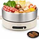 Electric Hot Pot, 4.5L 304 Stainless Steel Pot with Grill Pan