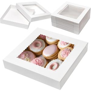 Mefleet 20Pcs 14x14x2.5 Bakery Boxes with Window Pie Boxes for Pastry Baking Cake, Cupcakes, Donuts, Cookies, Muffins Treat Packaging White Large Square