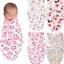 Newwiee 4 Pcs Preemie Baby Swaddle Wrap Adjustable Cotton Preemie Swaddle Blanket for Newborn Boys Girls(Flower Style, Fit for Preemies)