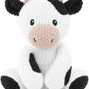 JUSTQUNSEEN Cow Stuffed Animal for Kids,8inch Sit Cow Toys Hand Knit Doll Baby Cute Doll Bed Time,Handmade Knit Animal Toy Soft Cotton Knitted Animals Teddy Bear Christmas Birthday Gifts (Knit Cow）