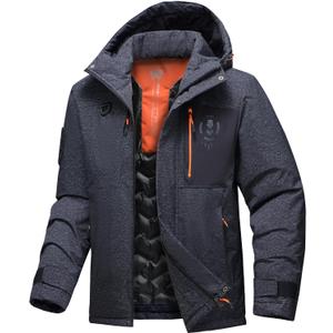 Men's Winter Jacket Waterproof Ski Snow Coat Windproof Snowboard Hooded Raincoats with Warm Graphene lining (Medium, Black Pitting)
