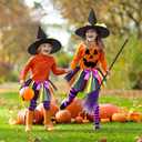 SATINIOR Halloween Witch Costume Set for Girls - Tutu Skirt, Striped Tights, Hat, and Plastic Broom for Cosplay Party Favors Supplies