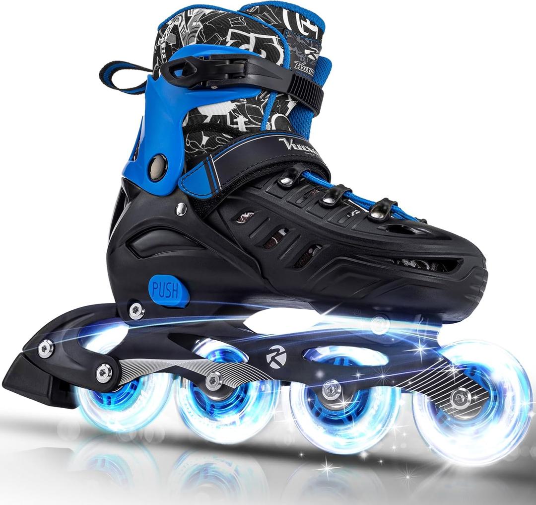 Inline Skates for Kids and Adult, Adjustable Fun Illuminating Skates for Girls, Boys, Women and Men Outdoor and Indoor, Beginners (Large-Youth & Adult, blue)