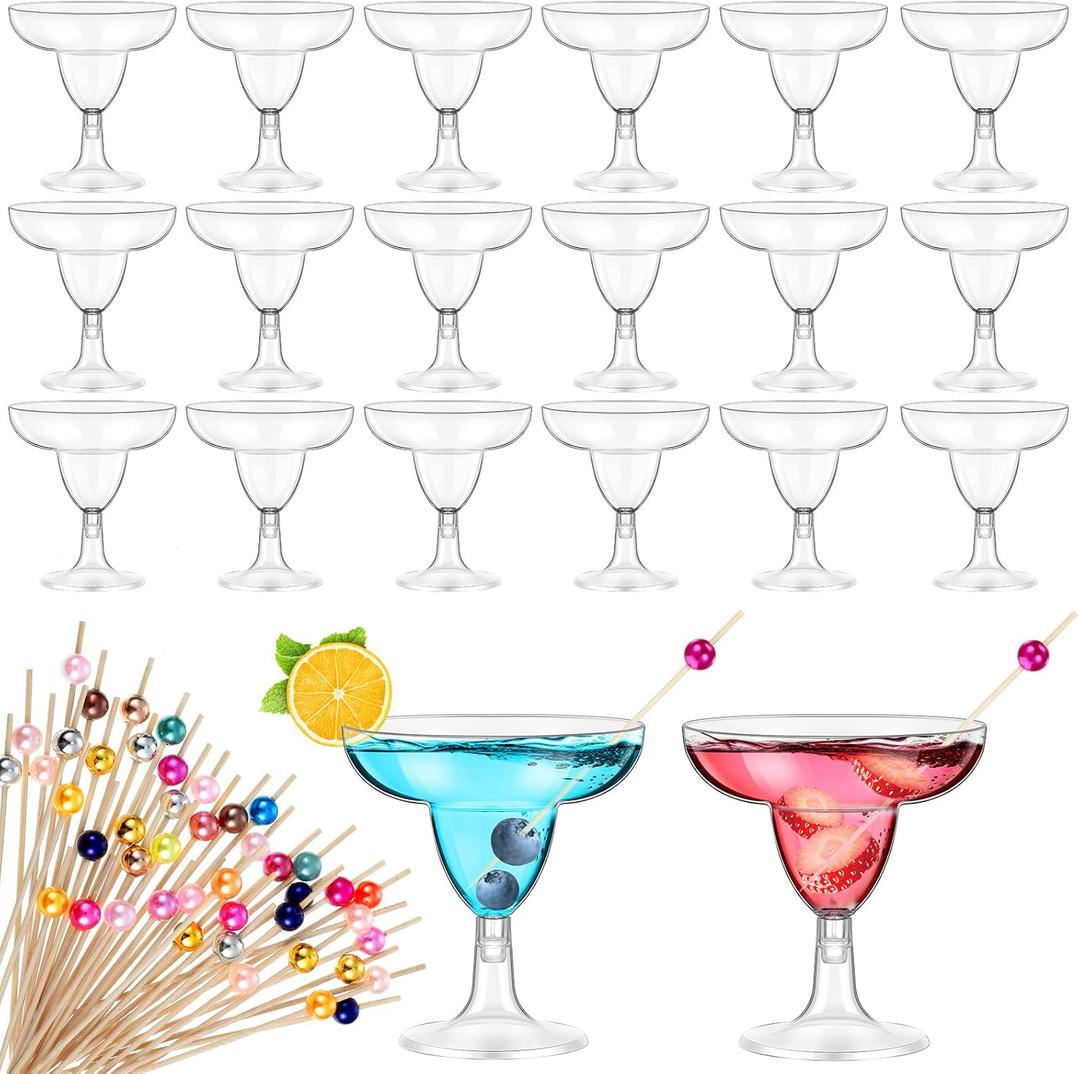 Baderke 90 Pcs Plastic Martini Glasses and Pearl Cocktail Picks Kit 40 Pcs 5 oz Disposable Martini Glasses Clear Dessert Cups 50 Pcs Cocktail Toothpicks for Champagne Weddings Party