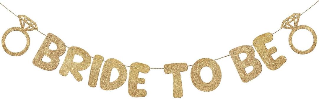 Breling Pre Strung Bride to Be Glitter Banner Bridal Shower Decorations Bride to Be Sign Bachelorette Party Banner Bridal Shower Garland for Engagement Wedding Party Decorations(Champagne Gold)