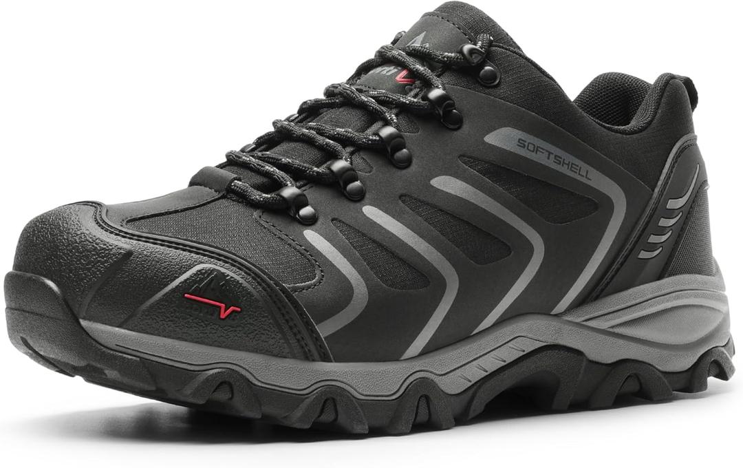 NORTIV 8 Men's Low Top Waterproof Hiking Shoes Trekking Trails Outdoor Work Shoes (8.5 Wide, Black/Dark/Grey)