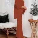 Viottiset Women's 2 Piece Outfits Sweatsuit Knit Long Sleeve Sweater Wide Leg Pants Loungewear (Orange, S)