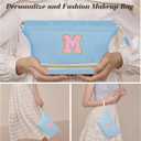 Initial Travel Makeup Bag for Women, Personalized Gift Large Double Layer Make Up Gift Cute Cosmetic Bag, Makeup Pouch Wide-open Roomy Makeup Travel Bags Birthday Thanksgiving Gifts for Her Blue -B