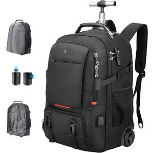 Travel Vacuum Backpack with Wheels for Women Men, 50L Rolling backpack Backpack with Vacuum System, Laptop Compartment, TSA Lock, Dry-Wet Pocket Luggage suitcase, Air Travel, Weekend Trips (Black(included Pump))