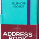 Skyline Address Book  Mini Telephone Contact Book with Password Log for Purse  Small Phone Number Book for Women & Men  Pocket Size, 3.5x6.2, Hardcover (Turquoise)