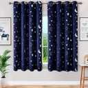 WUBODTI Boys Curtains Navy Blue 100% Blackout Star Curtains Cute Space Themed Thermal Insulated Room Darkening Blackout Short Drapes for Kids Room Nursery Boys Bedroom(W52 x L63, 2 Panels) (52"W x 63"L (Pack of 2))