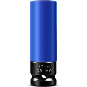 BOEN 17mm 1/2" Drive Wheel Protector Impact Socket, Non-Marring Lug Nut Thin Wall Deep Socket Set, Chrome-Molybdenum Steel, 6 Point, Color-Coded Protective Socket