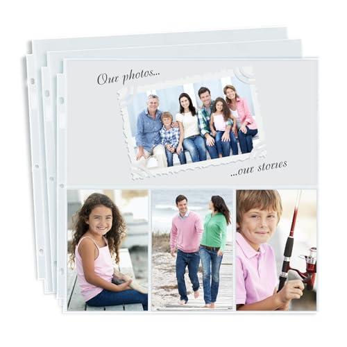 Dunwell Scrapbook Page Protectors 12x12, (25 Pack) Fits 3-Ring Scrapbook Album Binder, Combo Layout Holds 150 4x6 Vertical Photos, plus 6x12 Top Pocket, 12x12 Refill Pages Protectors, Acid-Free Poly 