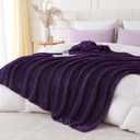 Deep Purple Throw Blanket for Couch Sofa 90x90 inches Striped Design | Fleece Blankets Room Home Decor Lightweight Plush Soft Cozy Gifts for Women Mom