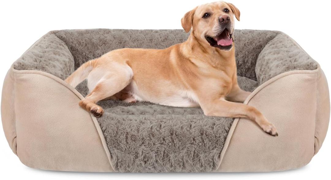JOEJOY Rectangle Dog Bed for Large Medium Small Dogs Machine Washable Sleeping Sofa Non-Slip Bottom Breathable Soft Puppy Bed Durable Orthopedic Calming Pet Cuddler, Multiple Size, Beige (30.0"L x 24.0"W x 9.0"Th)