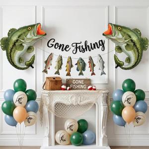 Gone Fishing Party Decorations, Bass Balloons Net Banner Kit | Perfect for Ofishally One 1st birthdays, Gone Fishing themed parties, and fisherman baby showers.