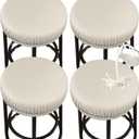 HFCNMY Stool Covers Round, Stretch PU Round Bar Stool Covers Waterproof Bar Stool Seat Covers Bar Chair Covers Washable Stool Cushion Slipcovers with Elastic Bands for 12-17 Inch Chair (4Pcs,Beige)