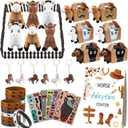 44 Pcs Adopt a Horse Party Favors Include Stuffed Farm Animals Foldable Boxes Adoption Card Fence Silicone Bracelet Keychain Sticker for Pony Themed Party Favor Supplies Decoration