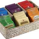 ELLDOO Tea Bag Organizer Tray, Sugar Packet Holder Coffee Pod Storage Condiment Organizer Seagrass Divided Basket for Pantry Coffee Bar Drawer Shelf Countertop, Whitewash