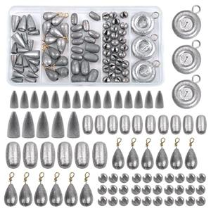 Fishing Weight Sinkers Kit, 81pcs Assorted Drop Bass Sinkers Split Shot Sinkers Coin Weights Saltwater Casting Fishing Sinkers Set with Tackle Box