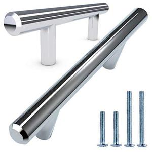 ALPINE HARDWARE Premium Solid Euro Style Bar Handle Pull-3Pack-3 In Hole Center & 5 3/8 In Length-Heavy Stainless Steel Bar Handle Pull W/ Polished Chrome Finish-American Owned Cabinet Hardware