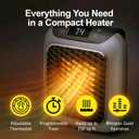 Ontel Handy Heater Turbo Wall Outlet Plug In Heater Portable Indoor Ceramic Space Heater w/Adjustable Thermostat, 12-Hour Timer, Auto Shut Off, Quiet Plug In Wall for Office, Bedroom, Camping