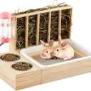 Weysat 4 in 1 Extra Large Rabbit Bunny Litter Box with Hay Feeder, Bowls and Water Bottle, Wooden Toilet Set for Large and Medium Sized Bunny Guinea Pig Chinchilla Hamster Dwarf Rabbit Wood Mess Proof