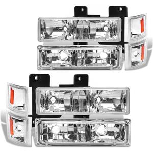 Headlight Assembly Compatible with 1994 1995 1996 1997 1998 Chevy Silverado Tahoe Suburban C10 C/K 1500 2500 3500 Halogen Headlamp, Chrome Housing Amber Reflector