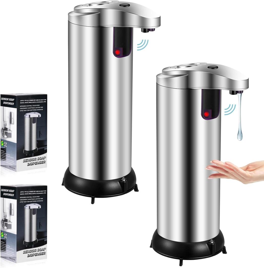 2Pcs Automatic Soap Dispenser Touchless, Infrared Sensor Activated, Hands-Free Liquid Soap Dispenser for Kitchen & Bathroom, Touch-Free Foaming