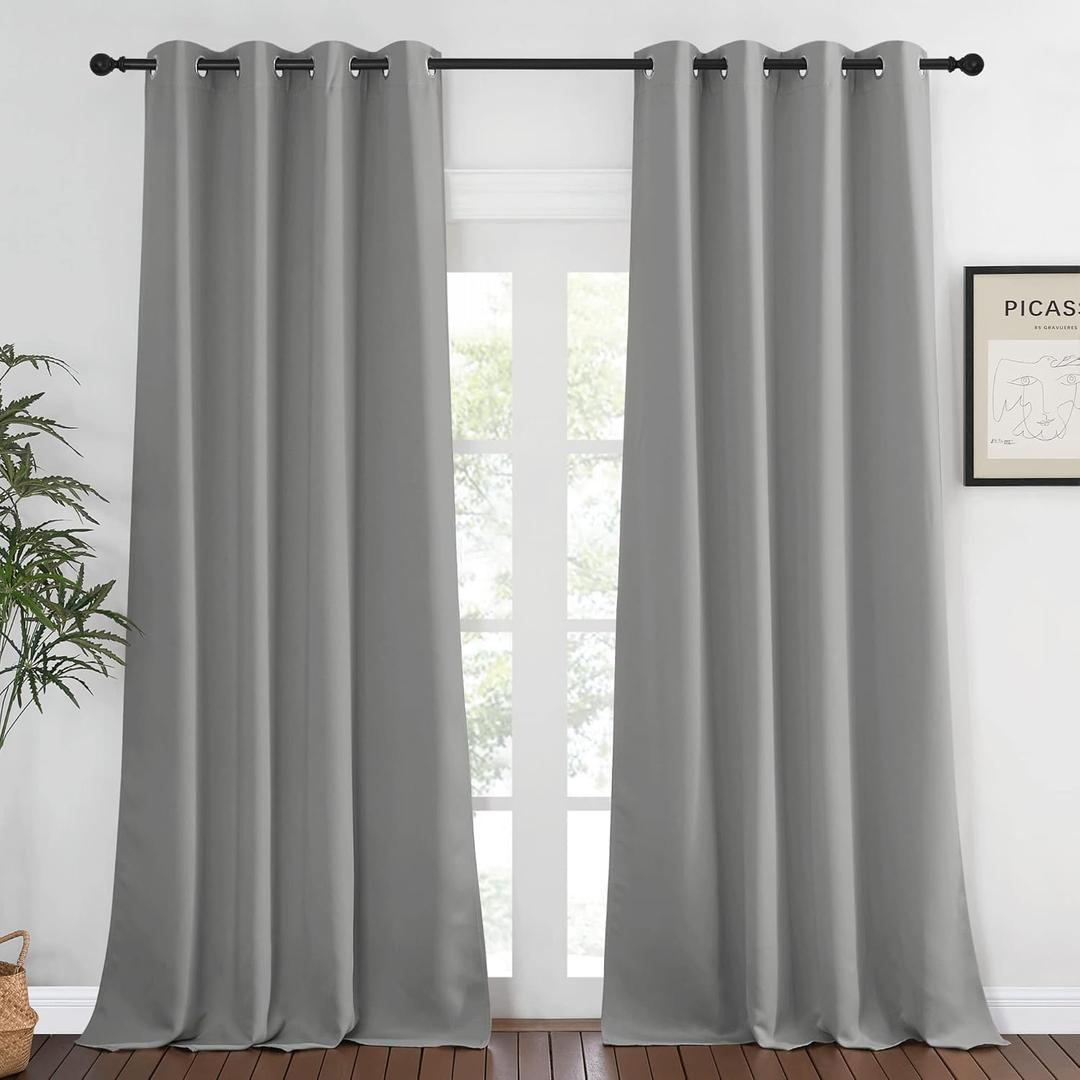 NICETOWN Blackout Silver Grey Curtains 90 inch Length - Triple Weave Energy Saving Thermal Insulated Solid Grommet Blackout Draperies for Bedroom/Living Room (1 Panel, W52 x L90)