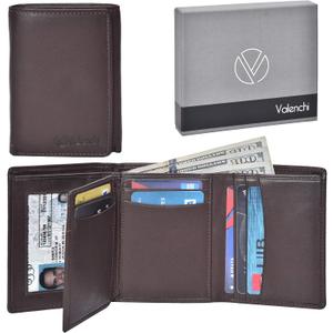 VALENCHI RFID Leather Slim Trifold Front Pocket Mens Wallet with 9 card slots,2 Note pocket coin pocket & ID window