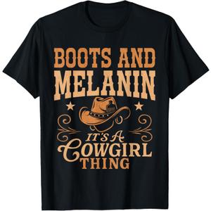 Western Country Texas Black Cowgirl Boots and Melanin T-Shirt (Black, M)